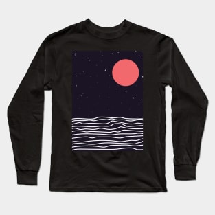 Minimalist Starry Night and Ocean waves Grapic Design Long Sleeve T-Shirt